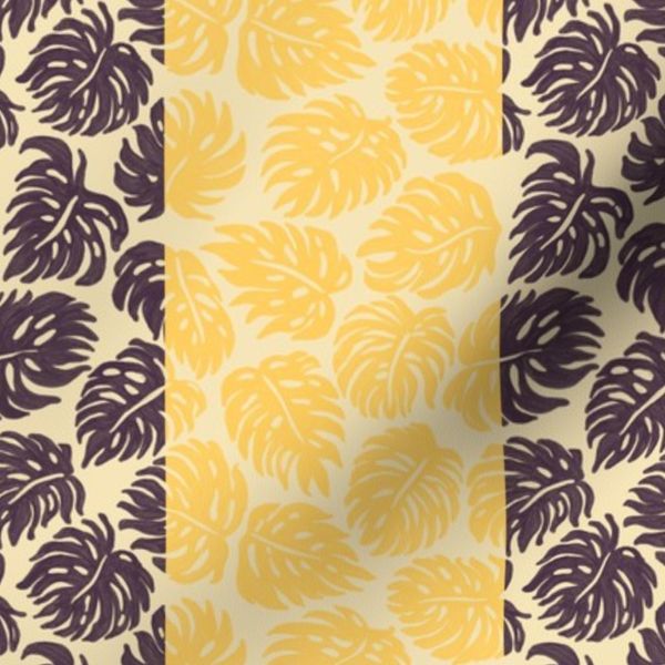 Tropical Monstera Leaves Stripes Purple Yellow Small