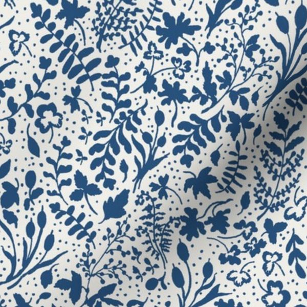 Leaves Ferns and Clovers - Dark Blue