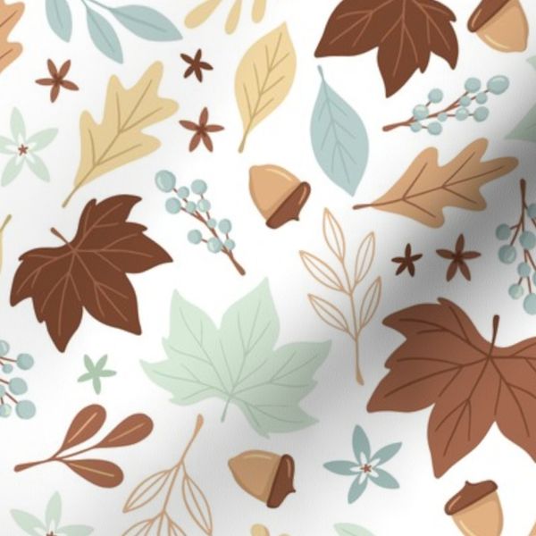 Small Fall Leaves in Autumn Hues on White