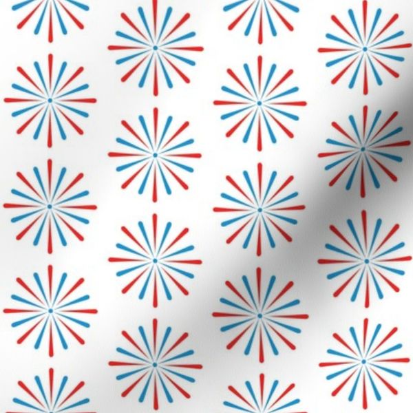 Red and Blue Fireworks Burst on White