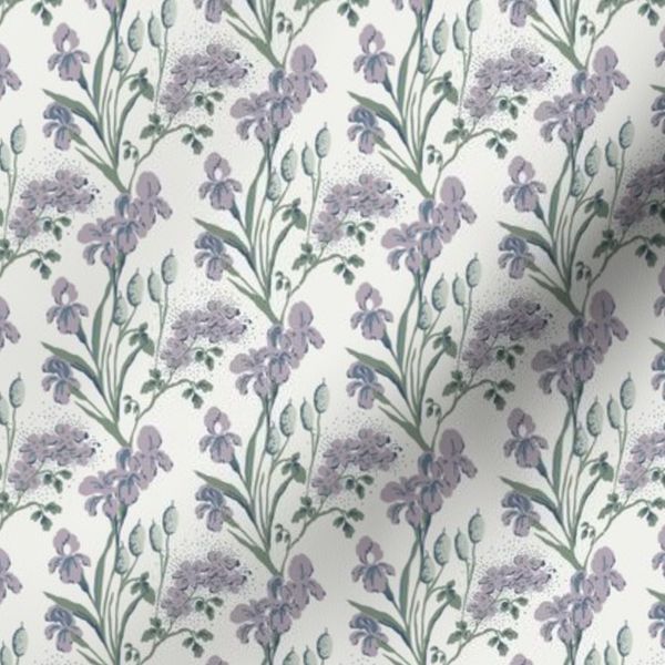 Iris and Cattail - Green and Purple Branching Wetland Floral - Mini