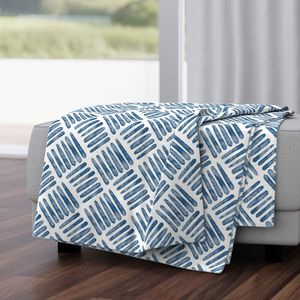 Beach House Interior Design Crosshatch Brushstrokes - Denim Blue on White