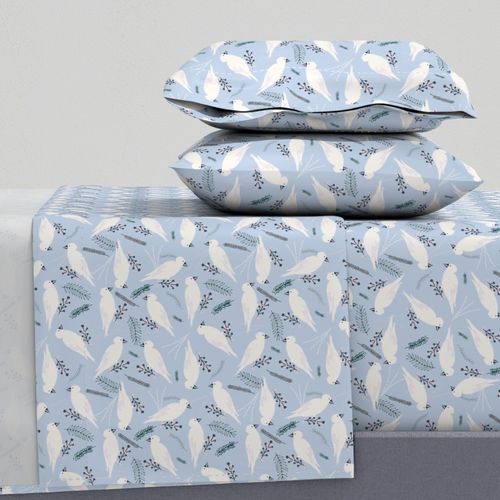 Birdsong Meadow White Birds & Wildflowers Stems Soft Nature Scatter Pattern