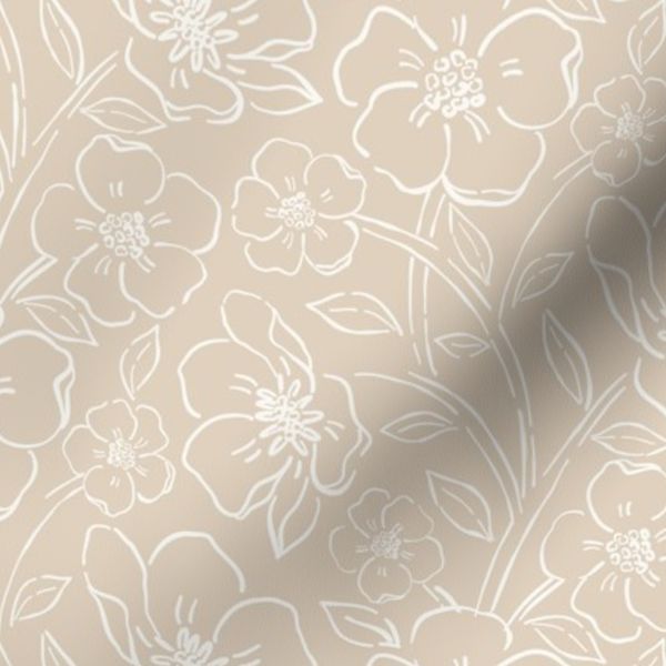 Bohemian cottagecore floral outline drawing-Coastal neutral warm beige-M