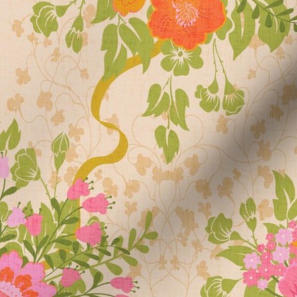 Chintz Revival Bouquets in Vibrant Candy Tones on Cream Texture Large