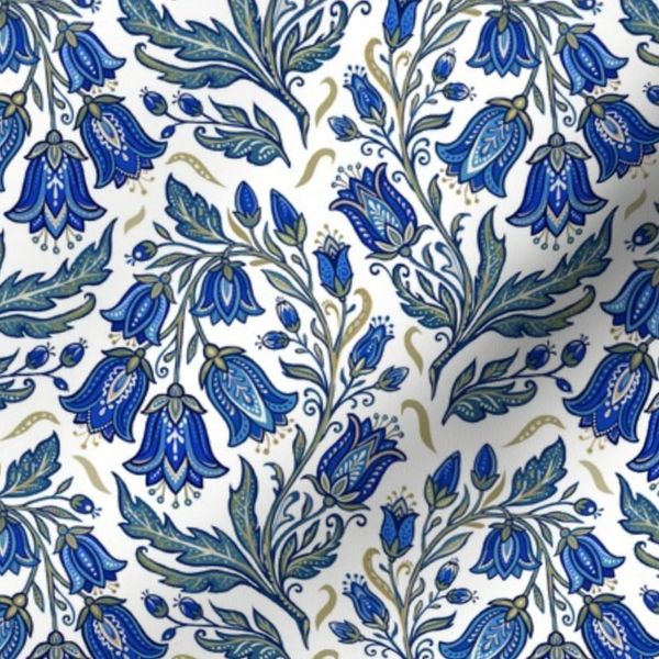 Blue bell cottage chintz pattern. Hand painted floral pattern. Small scale.