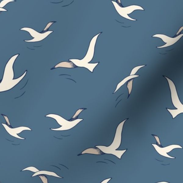 Seabird Drift - Coastal Seagull - Nautical Birds - Admiral Blue BG