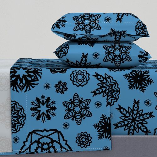Big Snowflakes Blue Black
