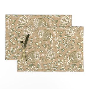 Modern Jacobean Botanicals Heritage Seedpods Flowing Chintz Sand Green