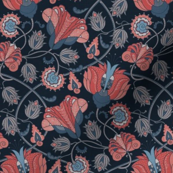 Chintz revival indigo red S