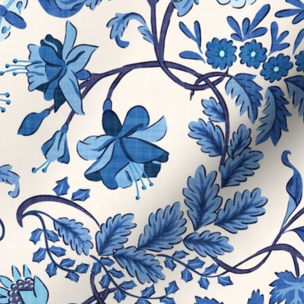 (XL) English Garden Chintz - Vintage Botanical Floral in Delft Blue
