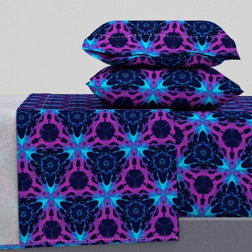 Lavender and Teal Cosmic Nebula Kaleidoscope Mandala