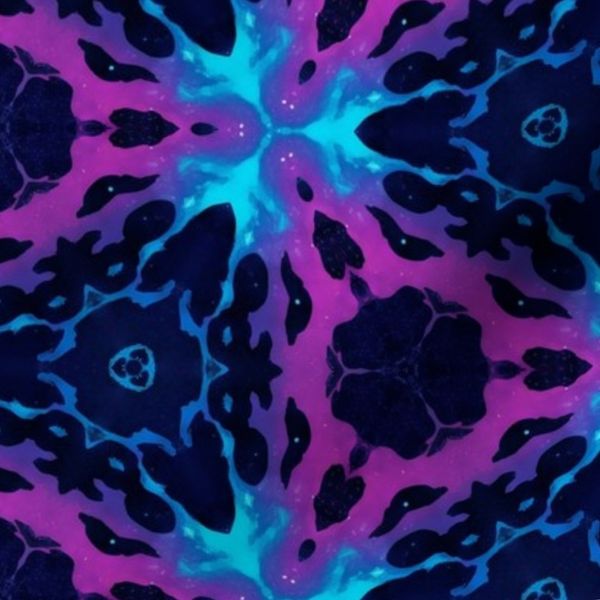Lavender and Teal Cosmic Nebula Kaleidoscope Mandala