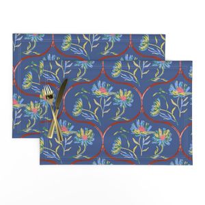 Garden Gate Dahlia Daisy Ogee Floral dark blue