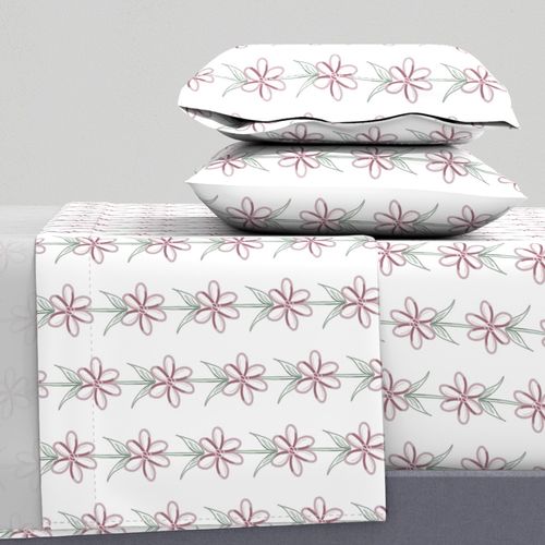 Simple Pink Flower Stripe Pattern - White