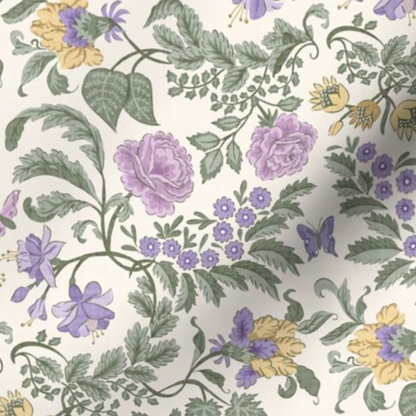 (L) English Garden Chintz - Vintage Botanical Floral in Lilac