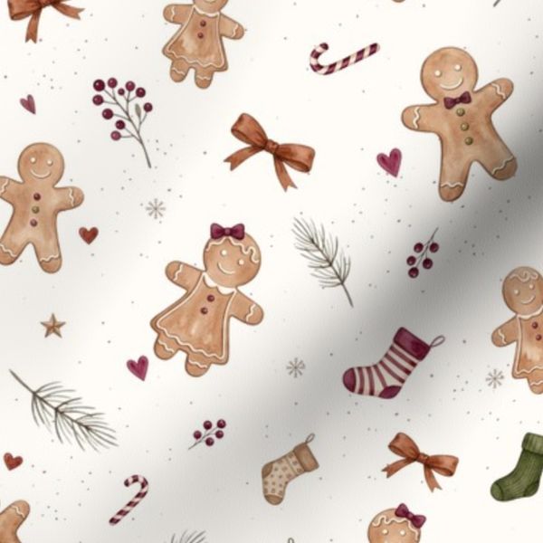 Gingerbread Man Woman Girl Simple Modern Cottage Christmas candy Cane Bow