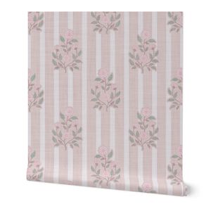 Block Print Dahlia On Stripes Soft Pale Pink