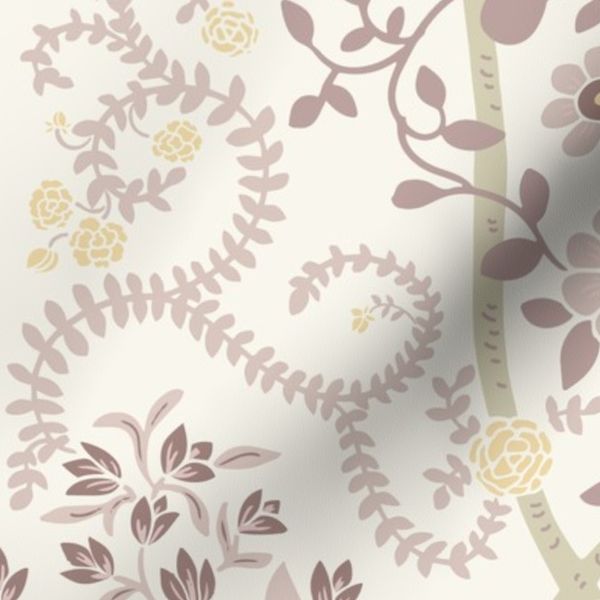 English cottage Garden Botanical intricate damask light soft mauve & butter