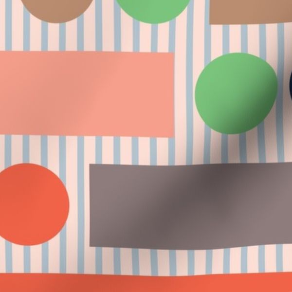 Retro Abstract Geometric Dots Rectangles Stripes in Vintage Colors Large