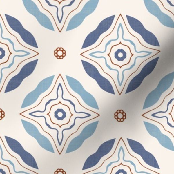 Retro Mediterranen Kitchen Tiles / Rustic Decorative Geometry Blue Maroon
