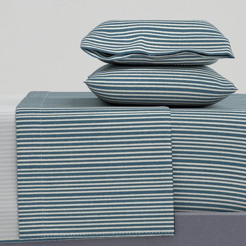 Brush Stroke Stripes Linen Texture Polynesian Blue