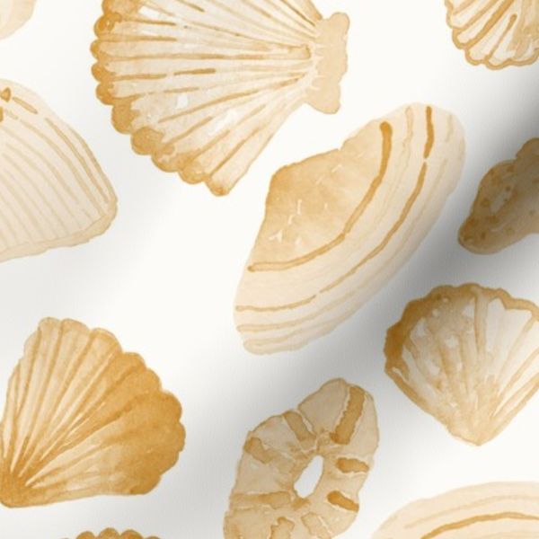 Yellow Watercolor Seashells - Coastal Faded Warm Sand Shell Pattern (