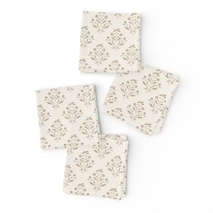 floral block print in warm taupe - vintage cottage botanical silhouette