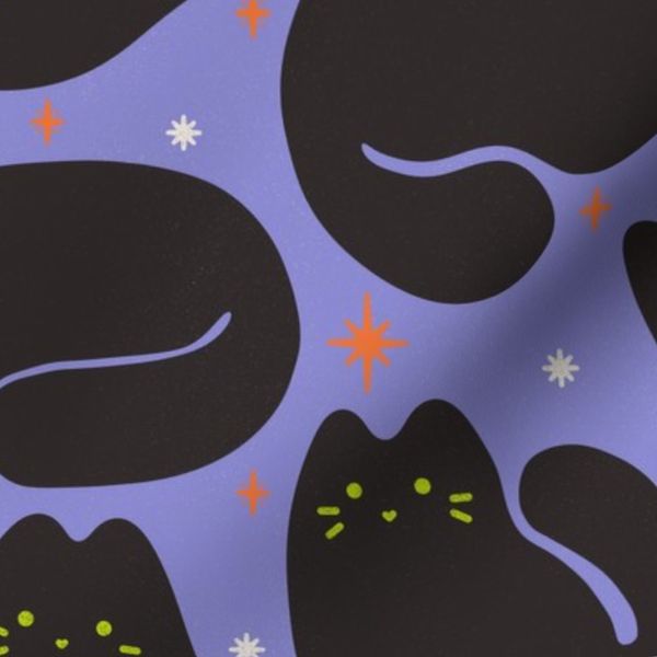 Retro Black Cat Purple Halloween Night (Medium)