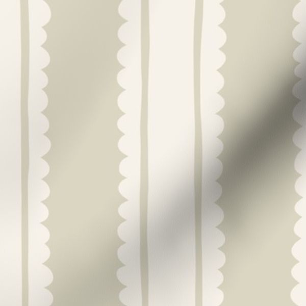 Vertical stripe scalloped print in white and beige (medium scale)