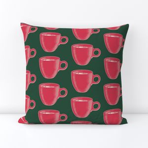 Coffee Cup Illustration - Red with Dark Green