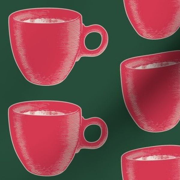 Coffee Cup Illustration - Red with Dark Green