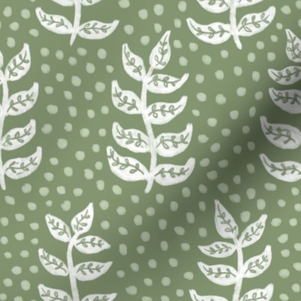 (L) Tess - Leaves & Dots - Herb Green