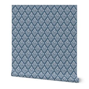 XS Diamond Floral - Patina Blue Delicate Trellis with a Vintage Look