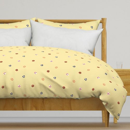 Tossed Hand Cut Sports Balls - Butter Yellow Background