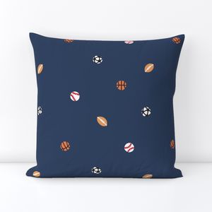 Tossed Hand Cut Sports Balls - Navy Blue Background