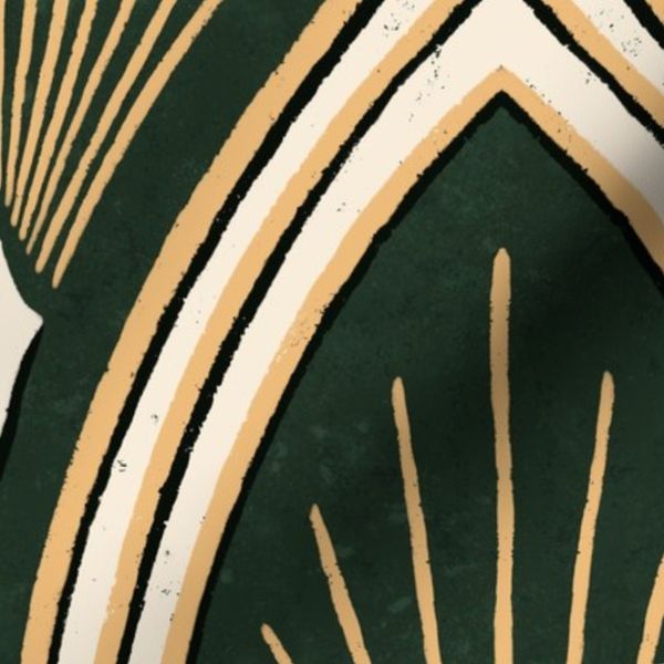 (L) Deep Green Art Deco Fan Arches Geometric
