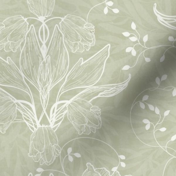 Heritage Tulips - Monochrome Sage Green