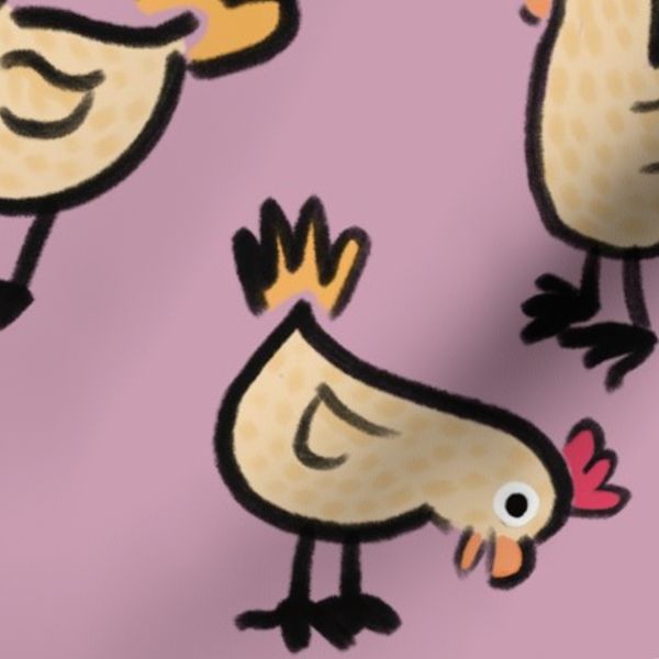 Happy Chicken Doodle Art Pattern on Pink