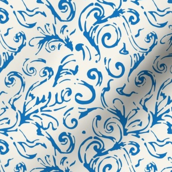 Lemurian Vine - Indigo on Beige
