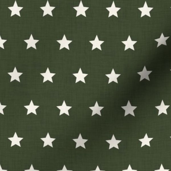 Evenly spaced Stars linen-Look texture cream on Dark Forest Green small