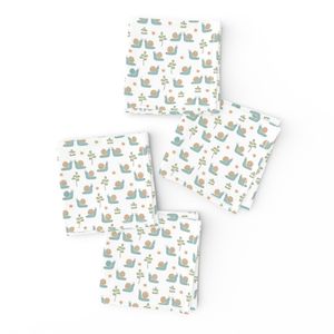 Whimsical Blue Garden Snails Boys Nursery on White Small Scale