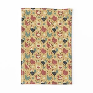 Rustic Country Chicken Parade Pattern with Farm Birds Eggs and Flowers