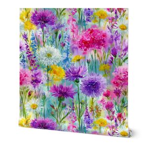 Large Summer Vibrant Watercolor Wildflowers