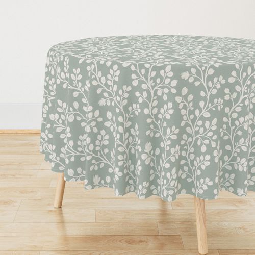 Trailing Floral Vine Stripe Soft Teal and White Botanical XL