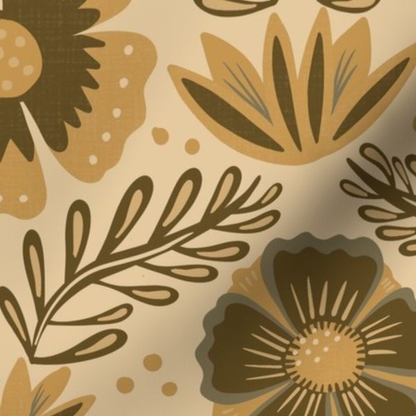 Scandi Floral Picnic In Retro Yellows And Browns Large