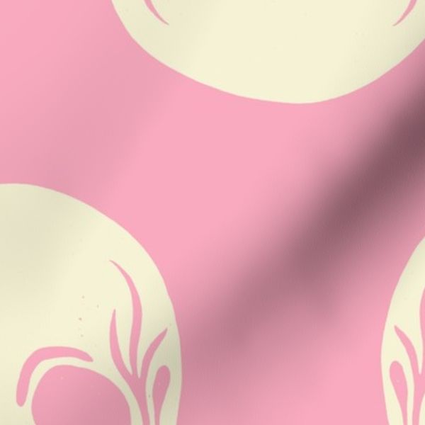 Linocut skulls (large) pink cream