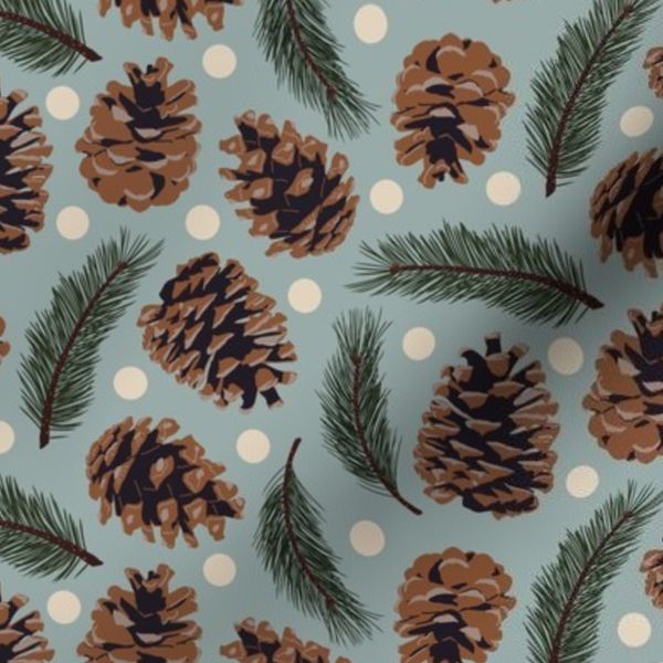 Mountain Pinecone Polka Dot Vintage Blue