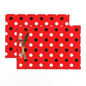 1 Inch Black and White Polka Dots on Red (3 Inch Repeat)