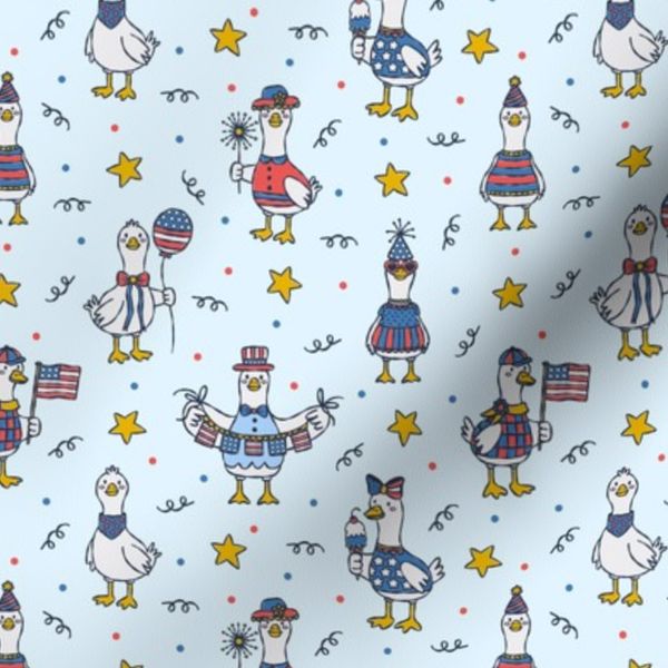 Small 4th of July Preppy Patriotic Geese on Blue